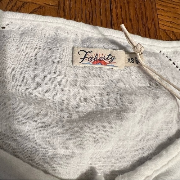 NEW Faherty Celina Puff Sleeve Organic Cotton Blouse in White Sz XS Boho - Picture 7 of 14